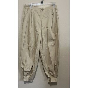 Free People Size 4 Beige Harem Pleated Pants Tapered Crop Cotton